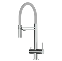 3 Wege Wasserhahn Küchenarmatur, Edelstahl Massiv mit 360° schwenkbarem Auslauf, abnehmbare 2 strahl Handbrause, Hochglanz / Grau