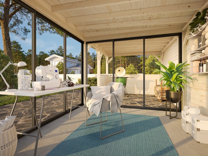 Palmako Gartenhaus Connect Lenna 16,6 m² Set 708 Slide Plus mit Isolierglas-Schiebetüren - 28 mm