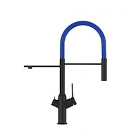 3 Wege Wasserhahn Küchenarmatur, BOD, mit 360° schwenkbarem Auslauf, abnehmbare 2 strahl Handbrause, Schwarz Matt / Blau