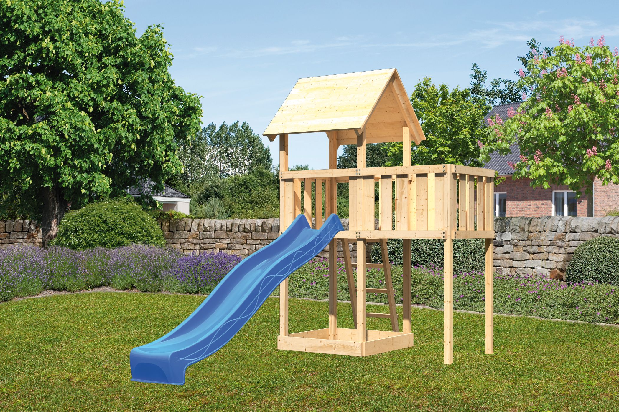Akubi Kinderspielturm Lotti inkl. Anbauplattform und Rutsche