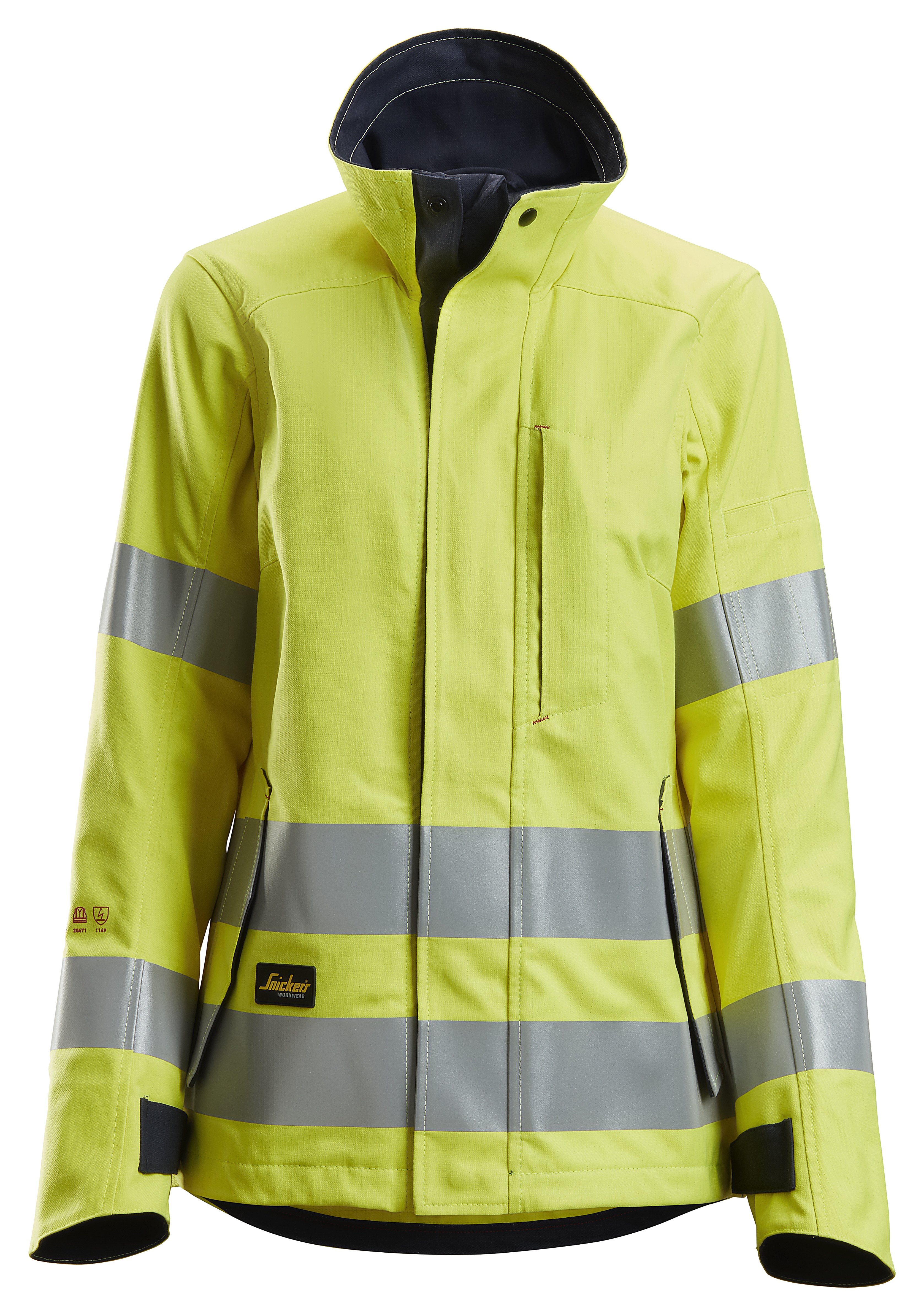 Snickers ProtecWork Hi-Vis Damen Arbeitsjacke, Klasse 2, EN 1149, 13034, 11611, 11612, 20471, IEC 61482 8 signalgelb-nav...