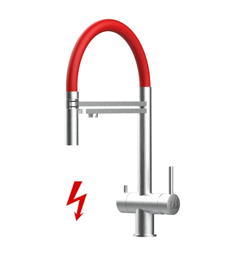 Kurzversion 45CM - NIEDERDRUCK 3 Wege Wasserhahn Küchenarmatur, Edelstahl Massiv mit 360° schwenkbarem Auslauf, abnehmbare 2 strahl Handbrause, Gebürstet / Rot