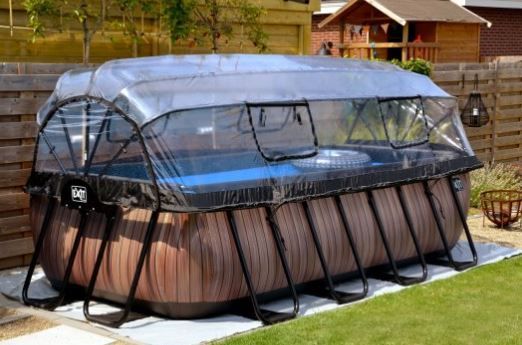 Exit rechteckiger Rahmenpool Premium mit Sandfilteranlage und Sonnendach 400 x 200 cm braun