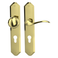 Griffwerk AMADEUS -Messing Optik Langschild-Garnitur -sichtbar verschraubt -Knopf R21 -WR -TS 40-45mm