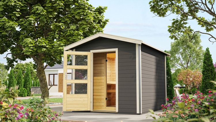 Karibu Bosse 1 - 38 mm Gartensauna mit Vorraum und Satteldach inkl. gratis Sauna-Zubehörset im Wert von 234,94 €