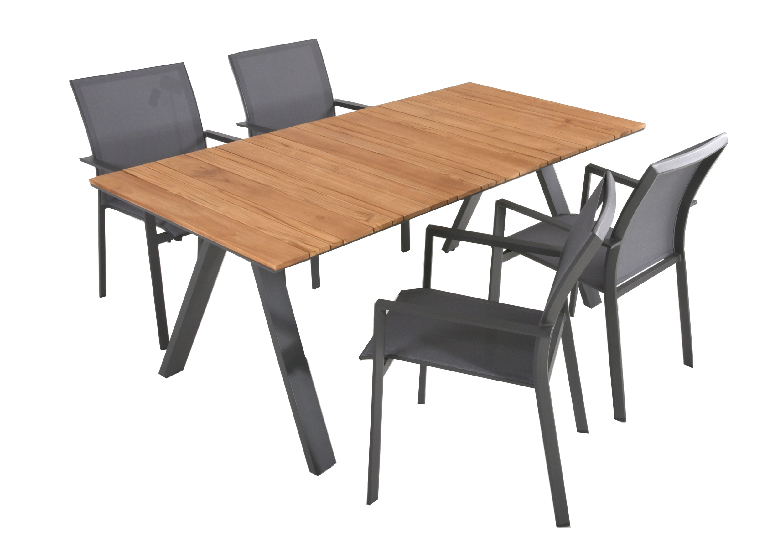 Garden Pleasure Gartenmöbel Set DAVINA / RANA 03, Tisch 180 x 90 +  4 Stapelsessel, Aluminium / Teak / Kunststoffgewebe