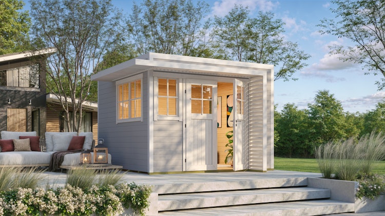 Weka Design Gartenhaus Pure Garden Amberley mit Massivholz-Doppeltür - 28 mm 