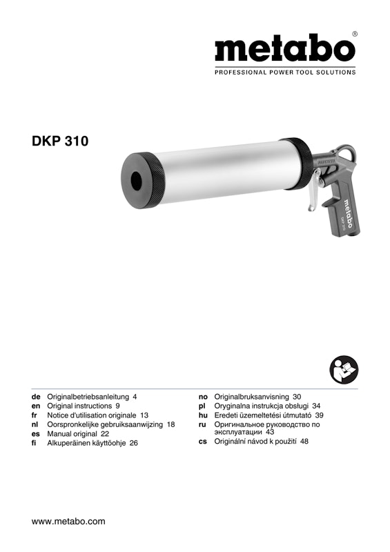 Bedienungsanleitung fÃ¼r Metabo Druckluft-Kartuschenpistole DKP 310