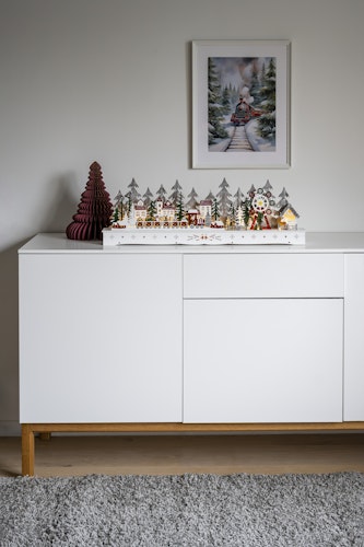 Konstsmide Weihnachtsbeleuchtung LED Holzsilhouette Weihnachtsdorf, batteriebetrieben