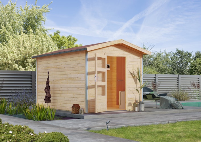 Karibu Bosse 1 - 38 mm Gartensauna mit Vorraum und Satteldach inkl. gratis Sauna-Zubehörset im Wert von 234,94 €