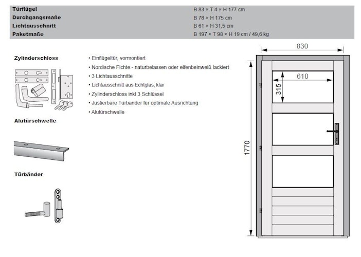 Karibu moderne Türe für Außensauna mit Klarglas-Lichtausschnitten