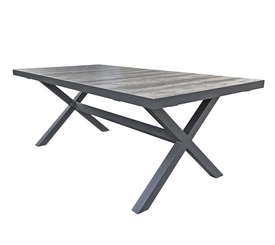 Garden Pleasure Gartenmöbel Set RANA / SILEA 03, Tisch 200 x 100 + 6 Stapelsessel, Alu Anthrazit / Keramik Silbereiche / Kunststoffgewebe Dunkelgrau