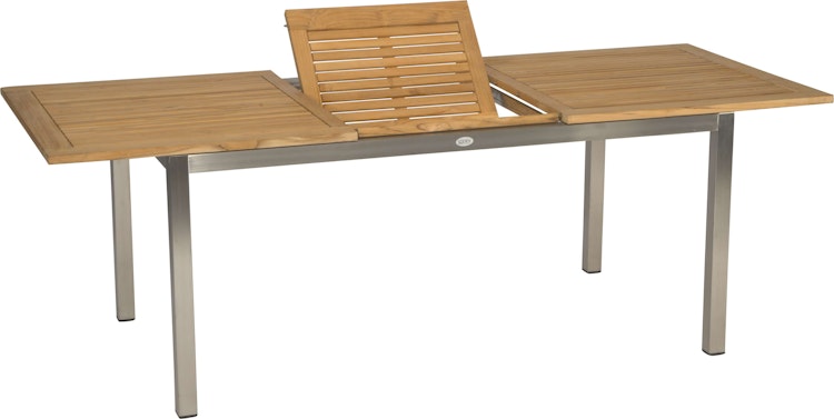 STERN Gartenmöbel-Set POLARIS 3, Ausziehtisch 162/220 x 90 + 6 Stapelsessel, Edelstahl / Teak