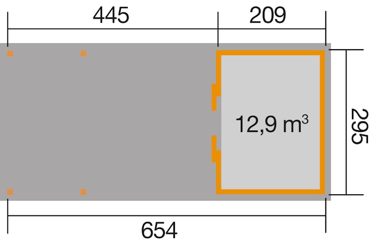 Weka Schiebetürhaus 225 B mit 445 cm Anbau - 21 mm