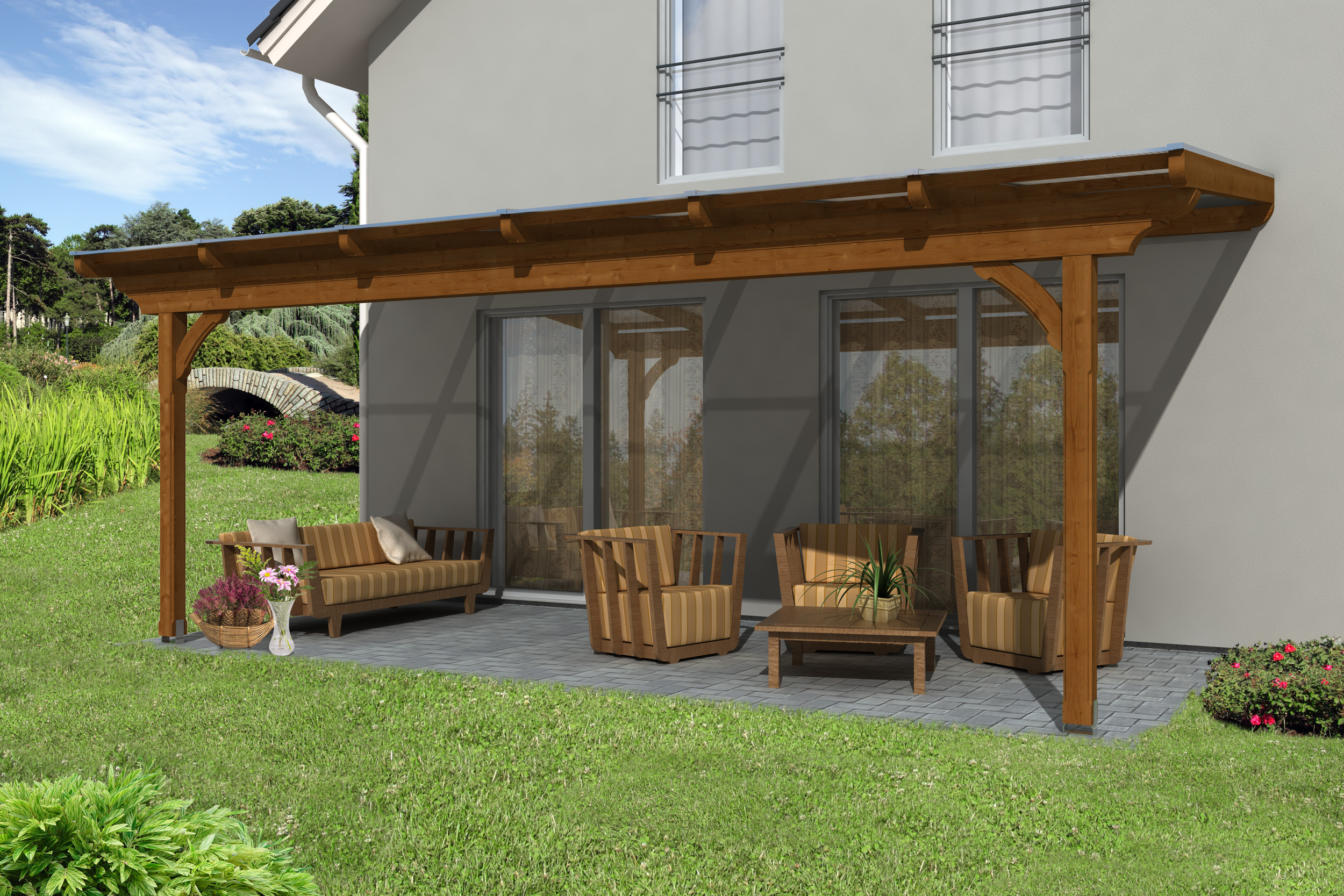 Skan Holz Terrassenüberdachung Ravenna 648x350cm nussbaum aus Douglasie