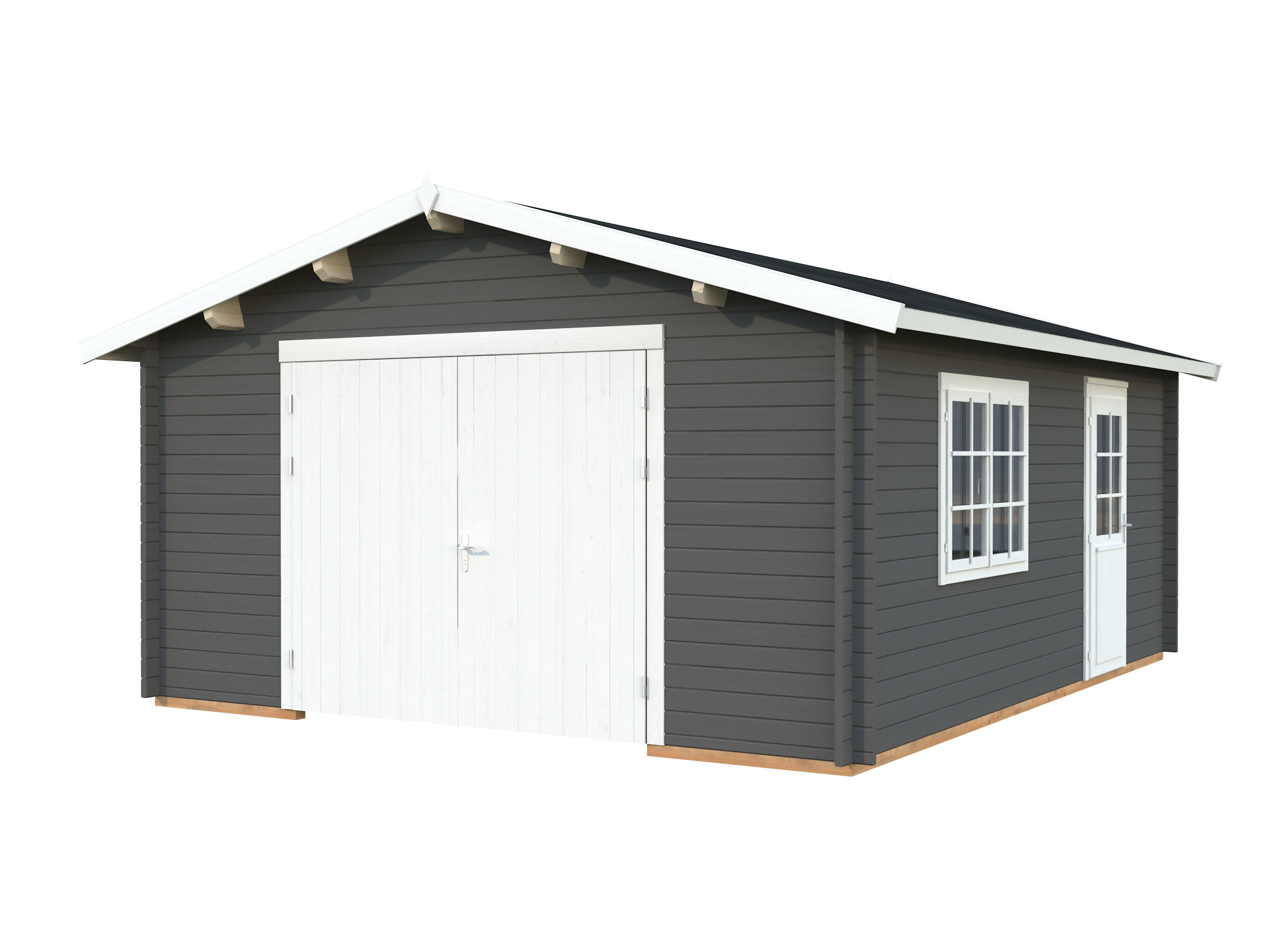 Palmako Garage Roger 23,9 m² - 44 mm - mit Holztor dunkelgrau/weiß lackiert