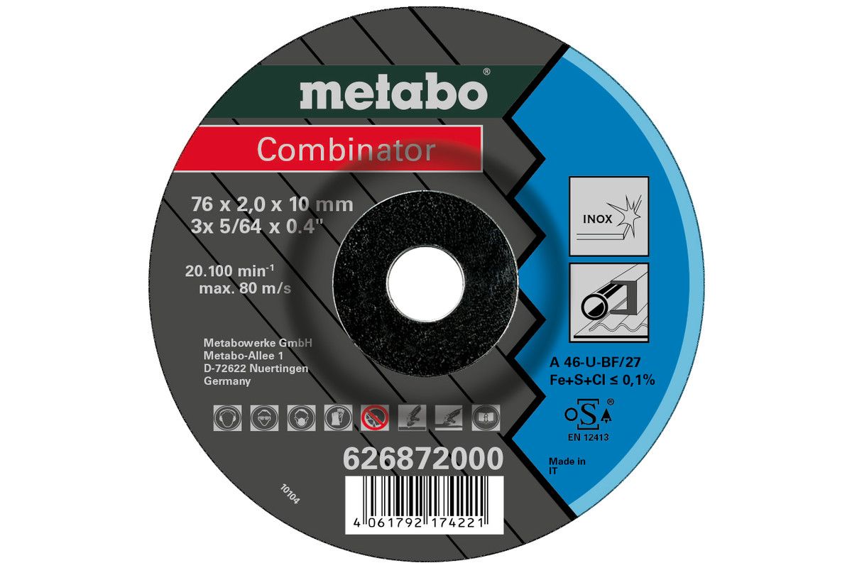 Metabo 3 Combinator 76x2,0x10 mmInoxTrenn- u. Schruppscheibegekröpfte Ausführung