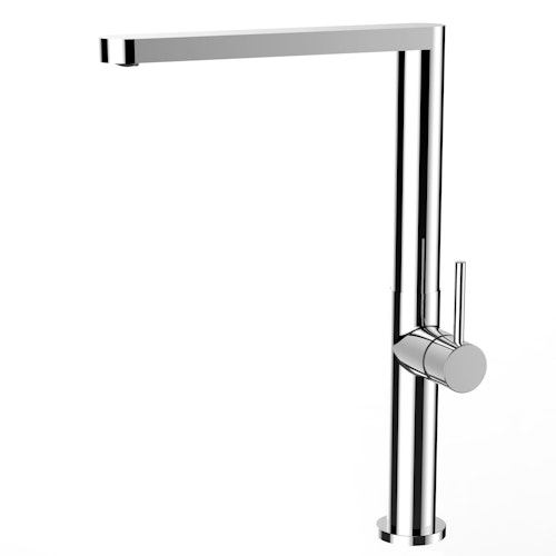 Minimalistischer Wasserhahn Küchenarmatur, TECNO, mit 360° schwenkbarem superflachem Auslauf, Verchromt