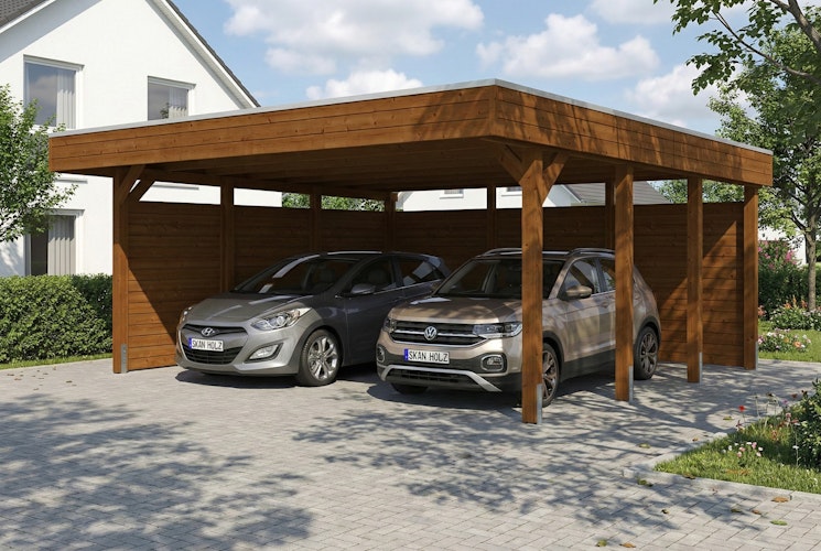 Skan Holz Doppelcarport Friesland 546x555 cm inkl. Seiten- und Rückwand Set C