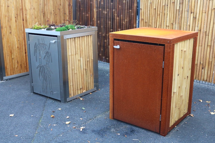 BambusBASIS Mülltonnenbox Cortenstahl für 240 l-Tonne  -  1-/2-/3-er Box