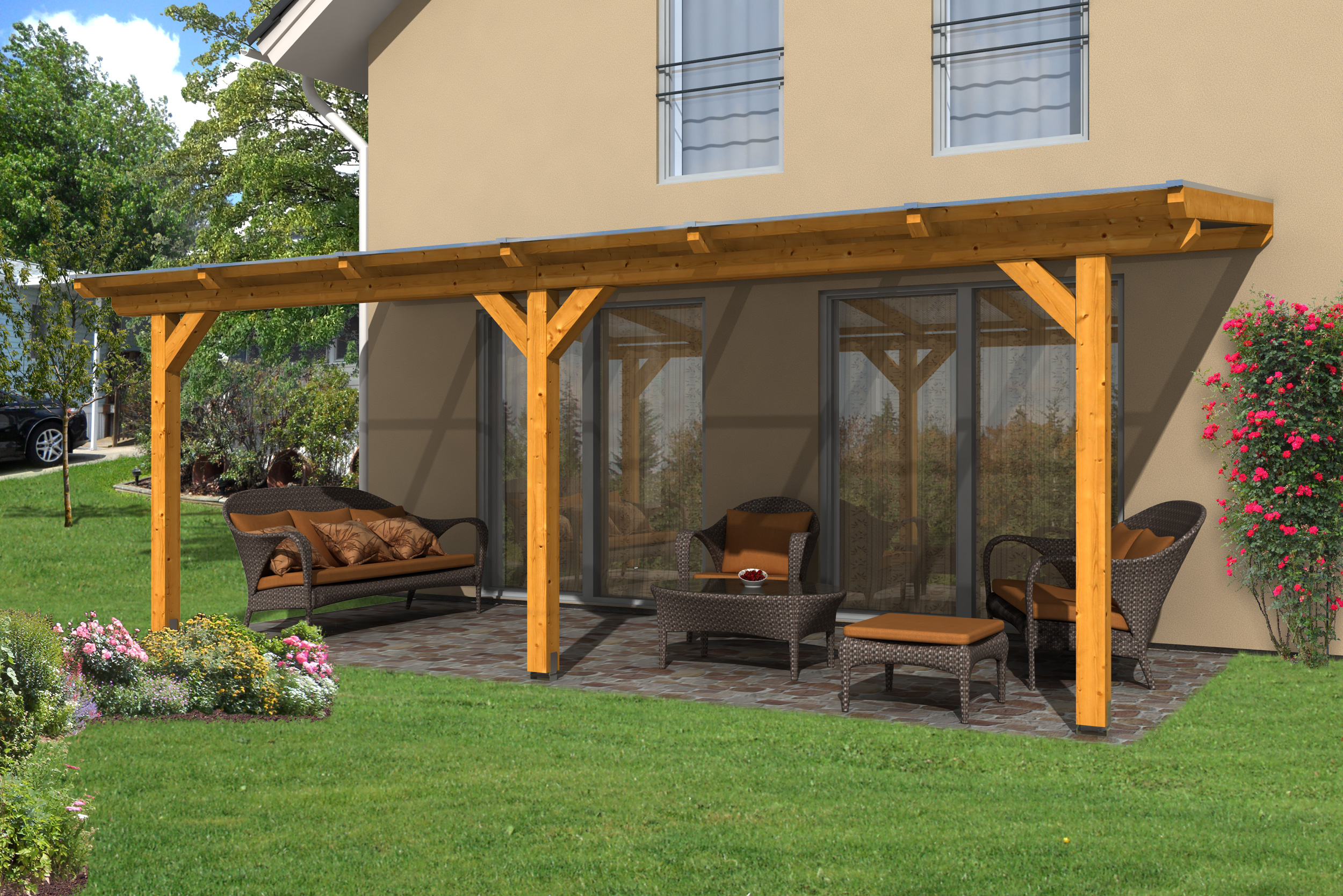 Skan Holz Terrassenüberdachung Andria 648x300cm eiche hellaus Leimholz