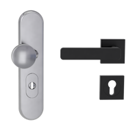 Griffwerk TITANO Kombi SB_882 ES1 (S2) -Edelstahl matt Kombi-Schutzbeschlag -Knopf/Drücker -mit Griff DESM MINIMAL MODERN-GSC-eckig-L-ZA, 72mm -TS 38-50