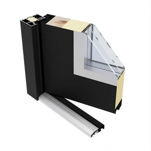 Krongart Stahl-Aluminium-Haustür DS68AC Modell 21 BLACKLINE mit schmalem Lichtausschnitt