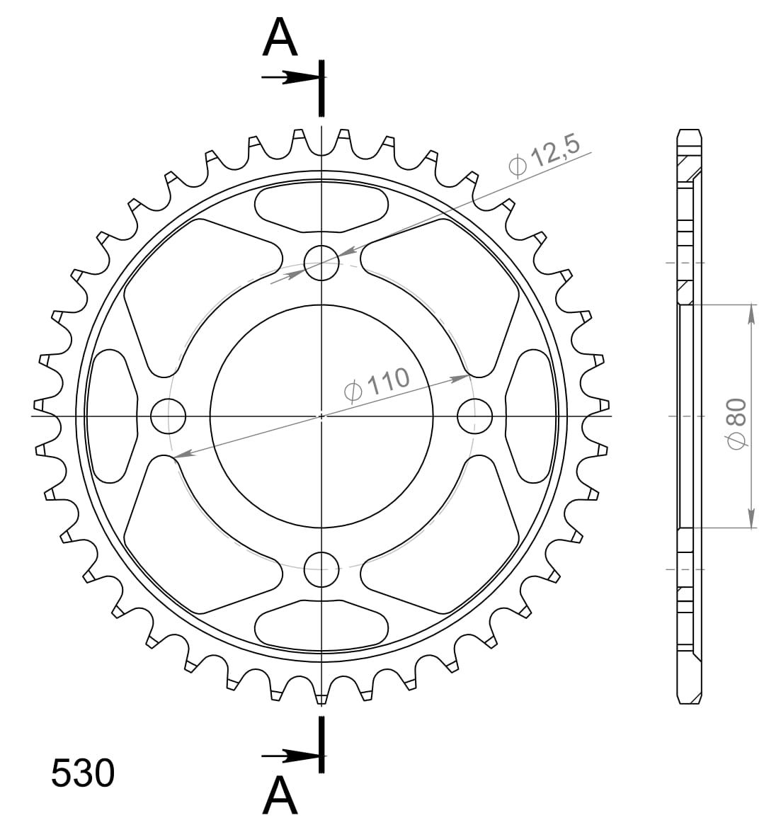 Supersprox Stahl-Kettenrad 530 39Z (Schwarz)