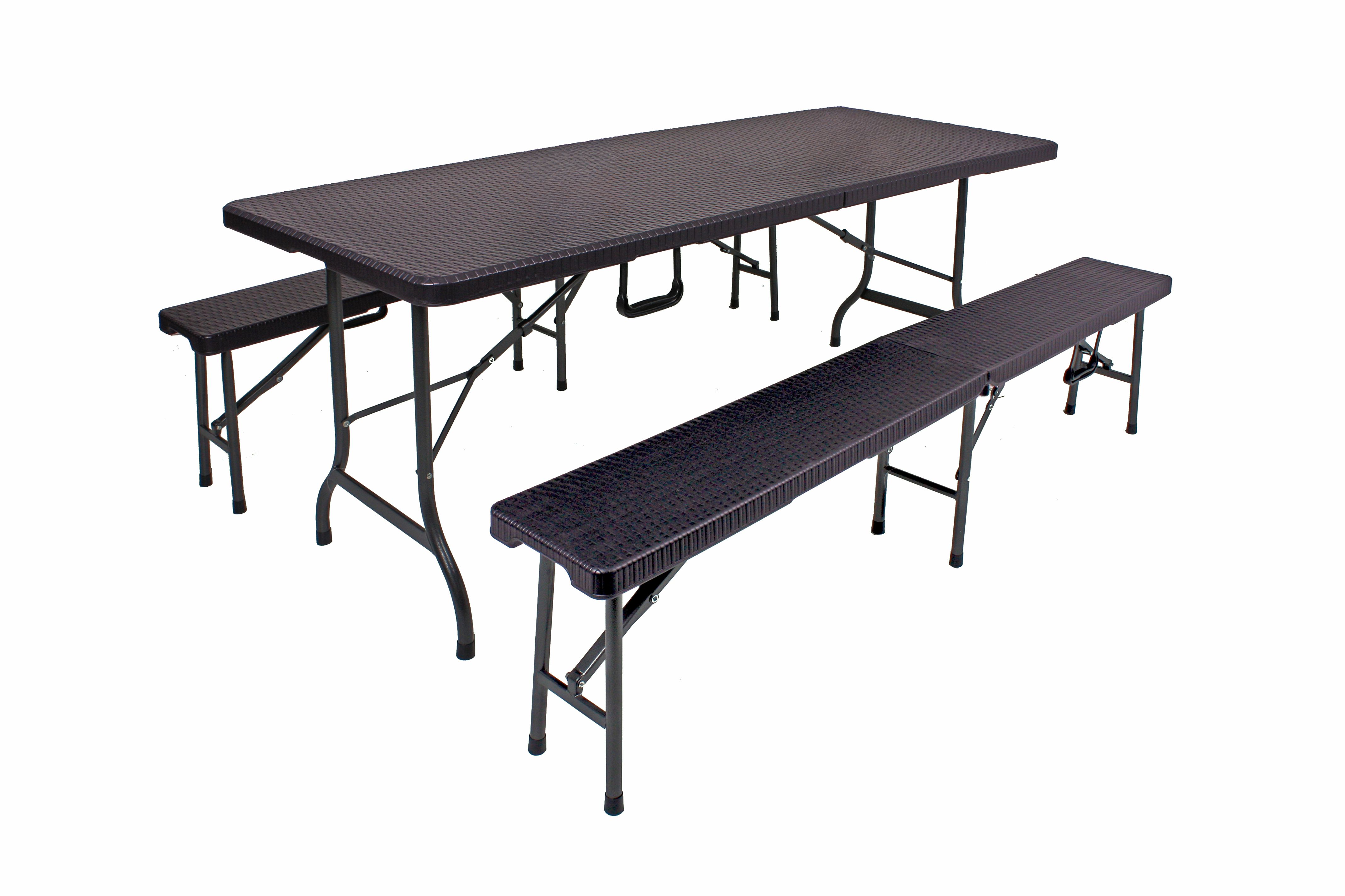 Garden Pleasure Gartenmöbel Set VENTANA, Klapptisch 180 x 74 cm + 2 Klappbänke, Stahl Dunkelgrau / Kunststoff Schwarz