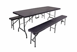 Garden Pleasure Gartenmöbel Set VENTANA, Klapptisch 180 x 74 cm + 2 Klappbänke, Stahl Dunkelgrau / Kunststoff Schwarz