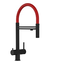 Kurzversion 45 cm - 3 Wege Wasserhahn Küchenarmatur, Edelstahl Massiv mit 360° schwenkbarem Auslauf und abnehmbare 2 strahl Handbrause, PVD Schwarz Matt / Rot