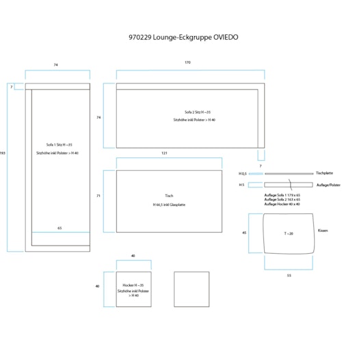 Garden Pleasure Ecklounge OVIEDO, Aluminium / Polyrattan / Kissen 100 % Polyester