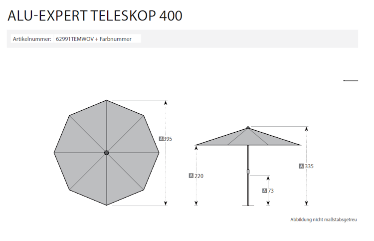 doppler Mittelmastschirm ALU EXPERT 400 Telescope, Aluminium Silber / 100 % Polyester 180 g/m²