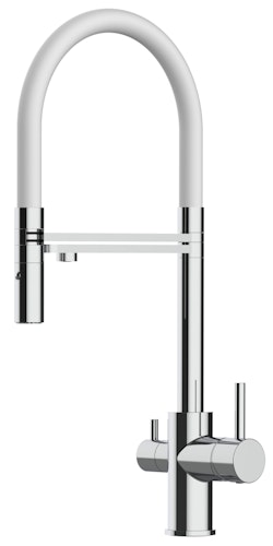 NIEDERDRUCK 3 Wege Wasserhahn Küchenarmatur, FL, mit 360° schwenkbarem Auslauf, abnehmbare 2 strahl Handbrause, Verchromt / Weiß