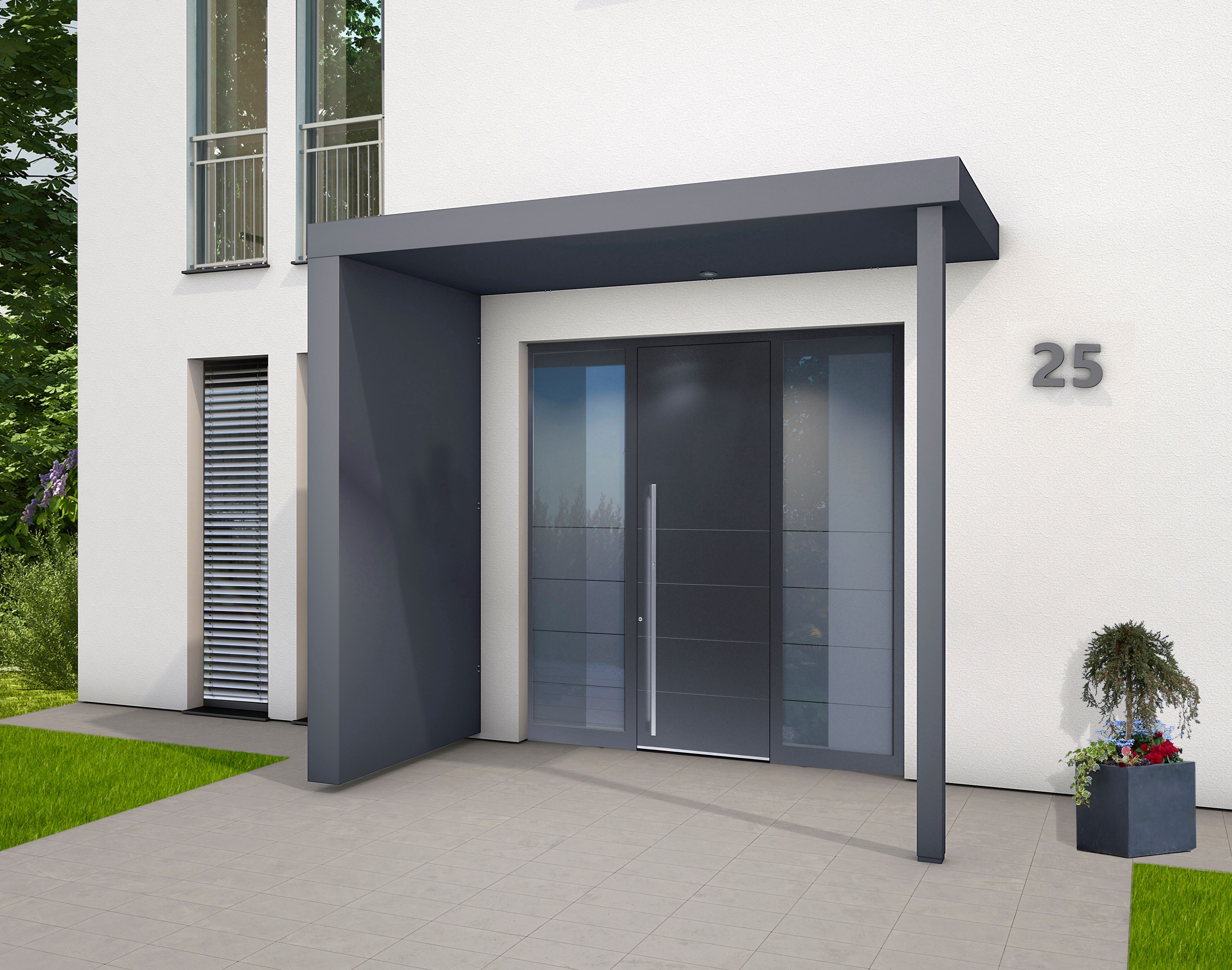 Gutta Rechteckvordach BS Plus XL 250 Sonderfarbe mit Pfosten, Seitenteil &amp; Brief