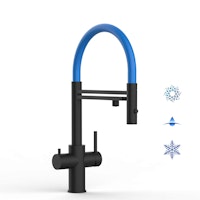 Kurzversion 47 cm - 5 Wege Wasserhahn Küchenarmatur, Edelstahl Massiv mit 360° schwenkbarem Auslauf, abnehmbare 2 strahl Handbrause, PVD Schwarz Matt / Blau