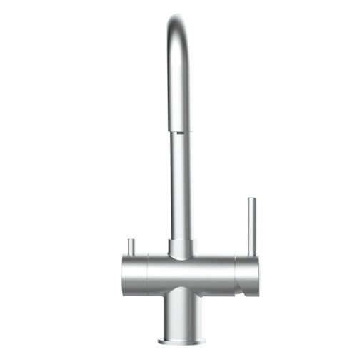NIEDERDRUCK 3 Wege Wasserhahn Küchenarmatur, Edelstahl Massiv, 360° schwenkbarem N-Auslauf, Gebürstet