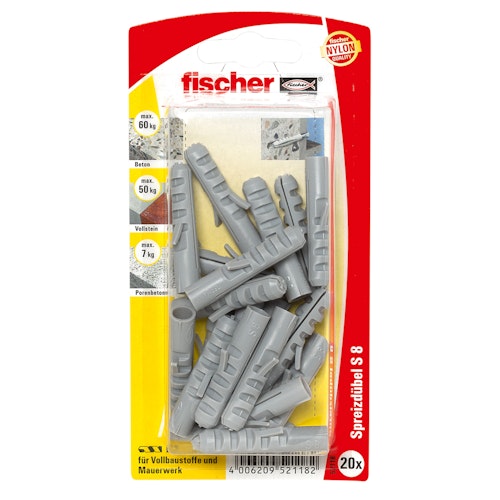 FISCHER Dübel S 8 Nylon 8 mm GK (20 Stück)