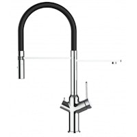 3 Wege Wasserhahn Küchenarmatur, BOD, mit 360° schwenkbarem Auslauf, abnehmbare 2 strahl Handbrause, Verchromt / Schwarz