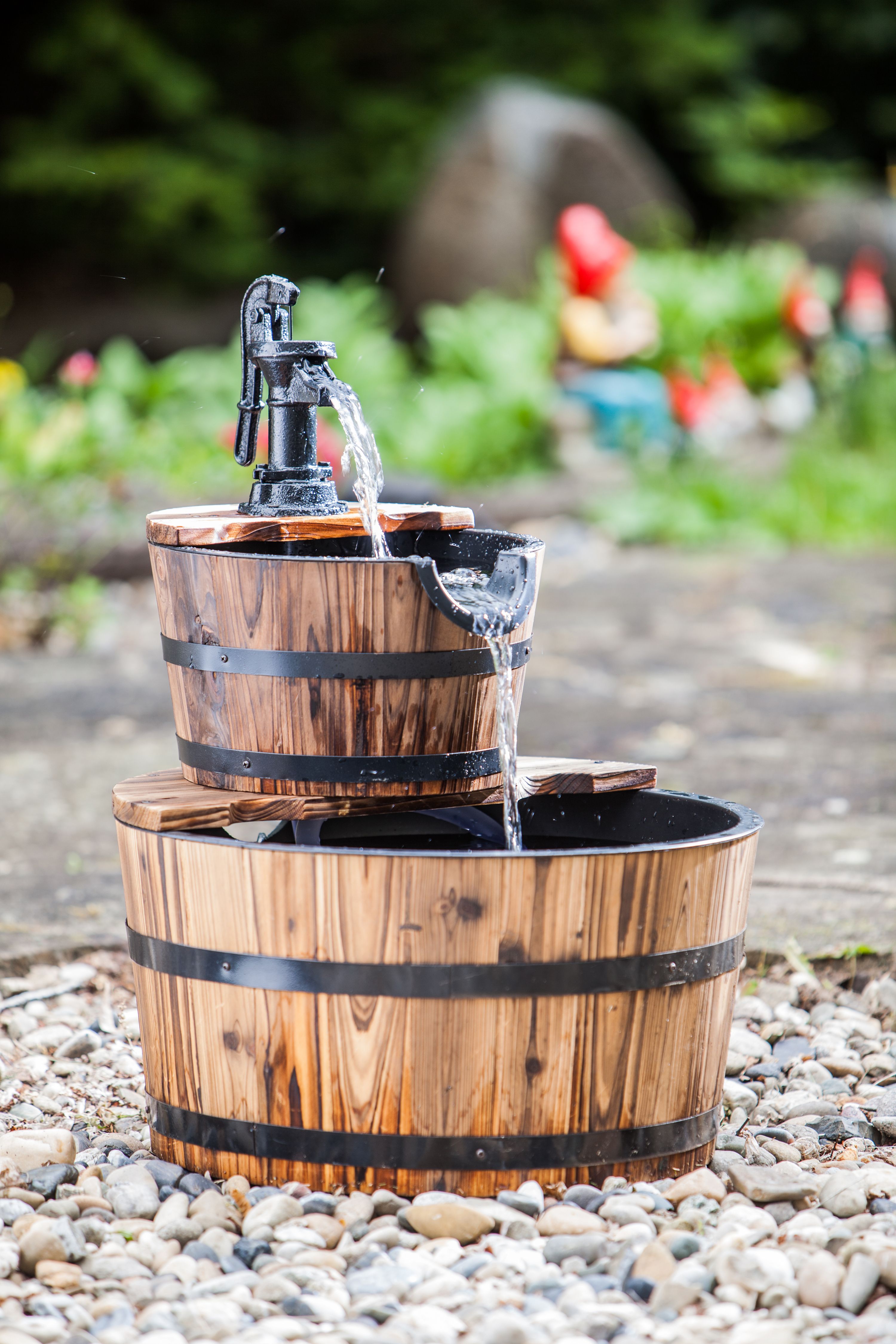 Heissner Gartenbrunnen Wooden Barrels mit 2 Kübeln (016591-00)