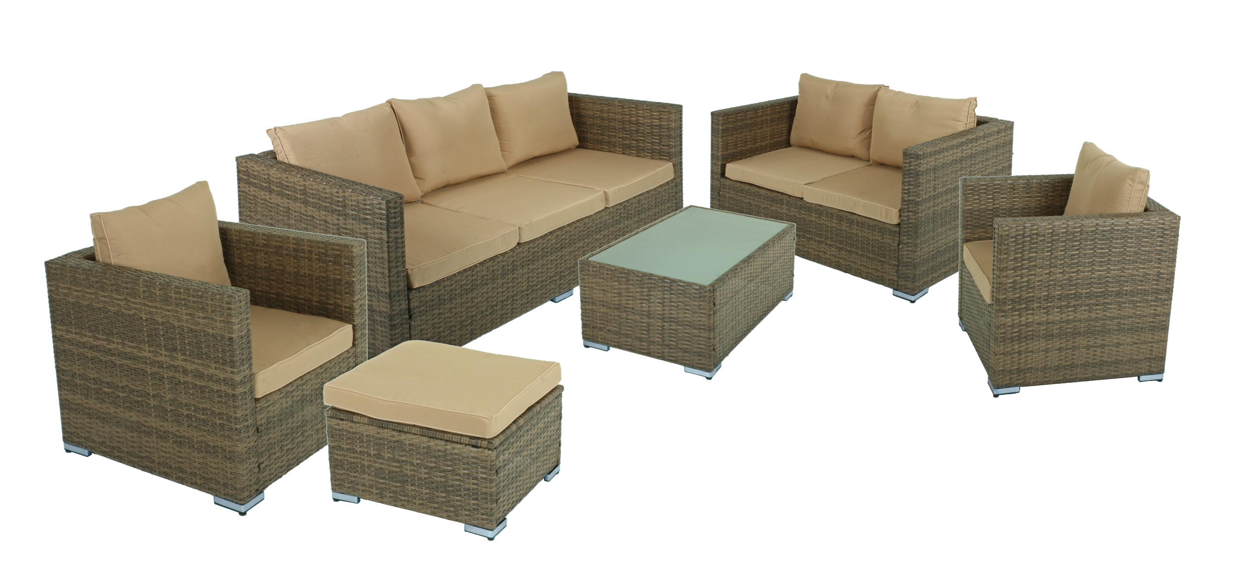Thumbnail - Garden Pleasure Lounge-Set MURCIA, Polyrattan Braun / Kissen 100 % Polyester Cremebeige