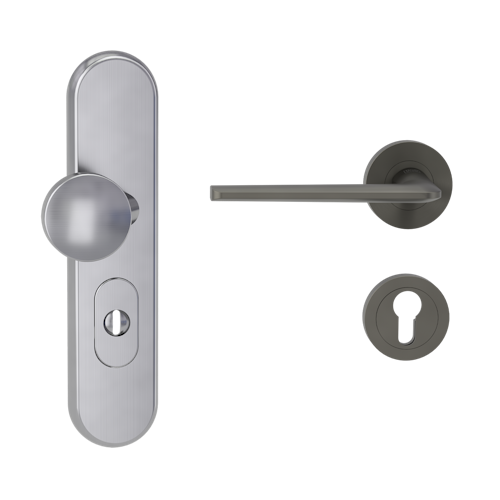 Griffwerk TITANO Kombi SB_882 ES1 (S2) -Edelstahl matt Kombi-Schutzbeschlag -Knopf/Drücker -mit Griff REMOTE -KGR -rund -L -ZA, 72mm -TS 38-50