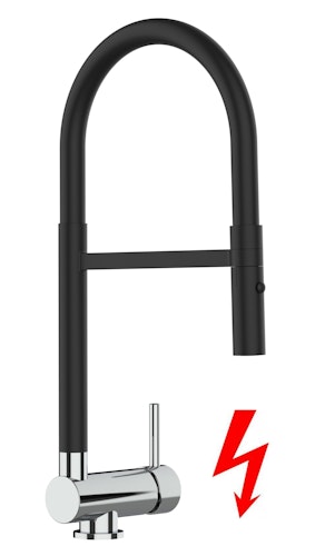 NIEDERDRUCK Wasserhahn Vorfenster Küchenarmatur, Umklappbar 6 CM, mit 360° schwenkbarem Auslauf, abnehmbare 2 strahl Handbrause, Verchromt und Schwarz Matt