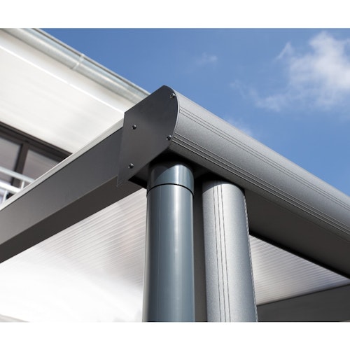 Skan Holz Aluminium Terrassenüberdachung Modena Breite 434 cm mit Echtglas-Dach