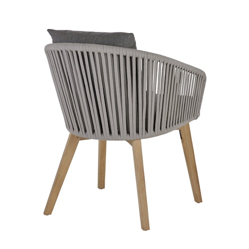 Diamond Garden Balkon-Set SHEFFIELD, Tisch + 2 Stühle, Edelstahl Dunkelgrau / Recycled Teak / Rope Hellgrau