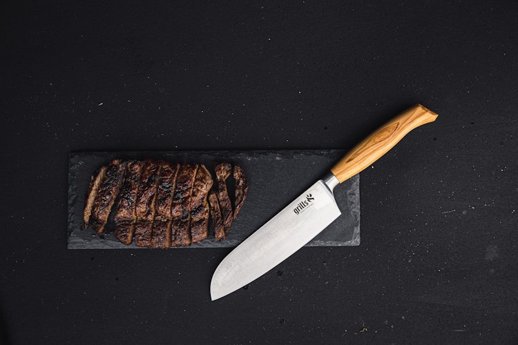 Grills.de Santokumesser mit Olivenholzgriff 16cm