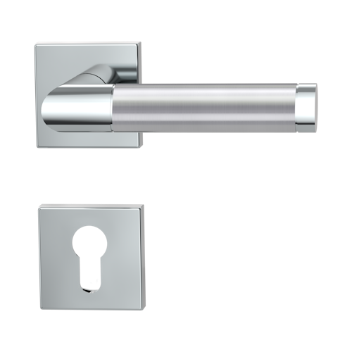 Griffwerk CHRISTINA QUATTRO Klipptechnik -Edelstahl poliert/matt  Rosettengarnitur eckig -Klippt. -PZ -TS 40-45mm