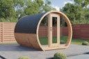 Wolff Finnhaus Saunafass Senta 2333 mit verspiegelter Glasfront