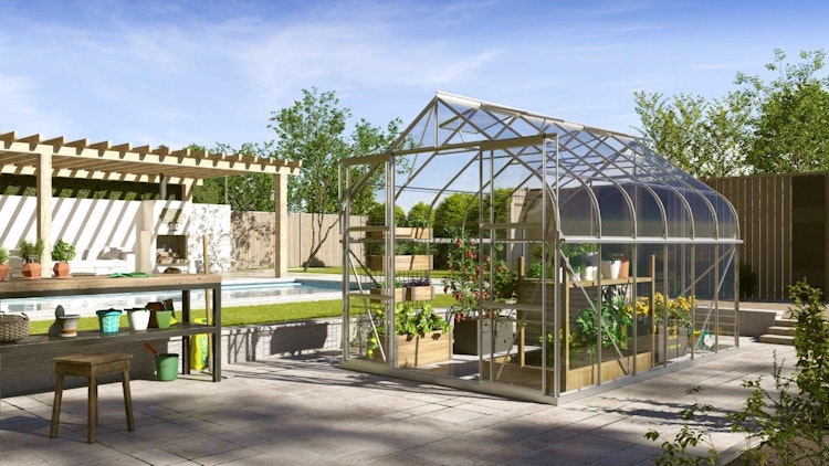 Vitavia Gewächshaus Dione/Diana 9900 inkl. 4 Dachfenster und Stahlfundamentrahmen - 9,9 m²