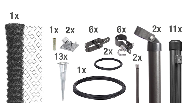 Alberts® Set Maschendrahtzaun,anthr.-met.,m.Bodenh.,Höhe:1250mm,Länge:25m 634643